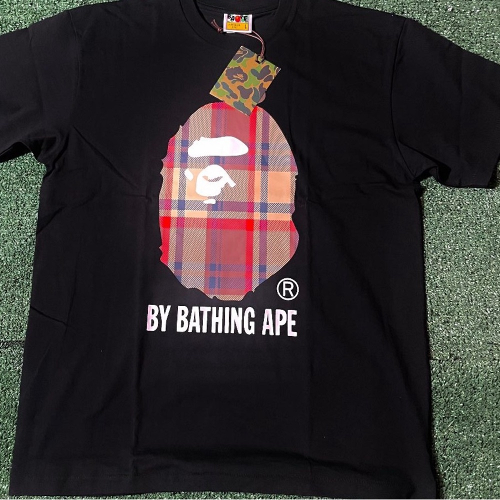 Bape Black T-Shirt with Plaid Ape Head